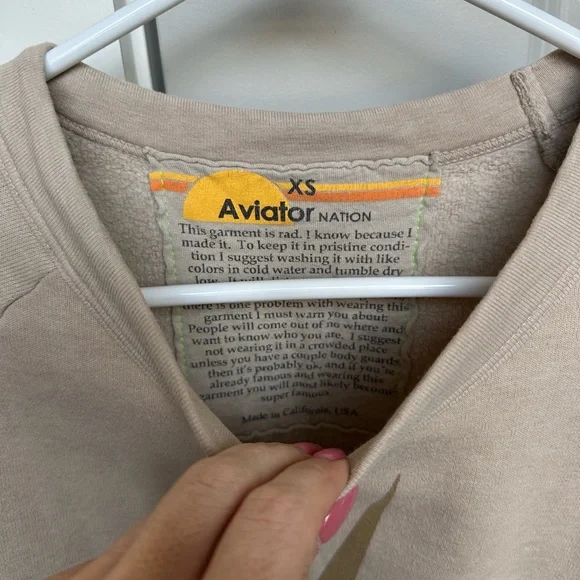 Aviator Nation Bolt Crewneck Sweatshirt; Sand/Mocha - XS - Picture 6 of 7